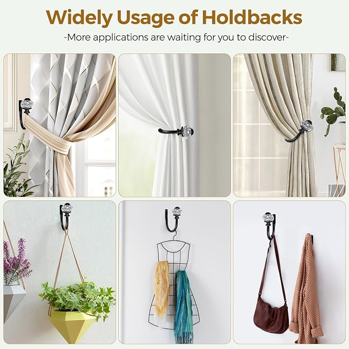 2 Pack Black Curtain Holdbacks, USFOOK Decorative Drapery Tiebacks, Curtain Tie - Image 7