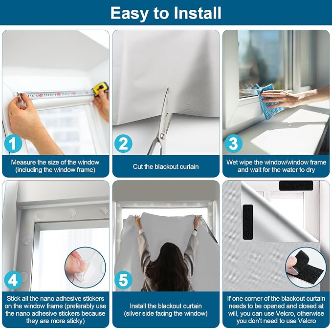 100% Blackout Curtains for Bedroom, Portable DIY Window Blinds, No Drill Window - Image 6
