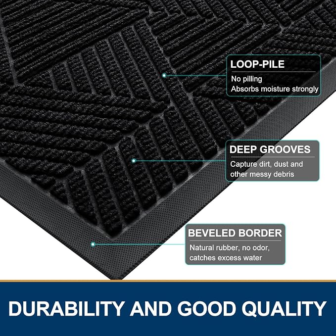 Smiry Front Door Mat Outside Entrance, Heavy Duty Sturdy Natural Rubber Doormat - Image 4