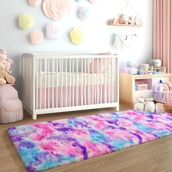 Tepook Soft Rainbow Rug for Girls Room, Cute Fluffy Girls Bedroom Rugs - Image 4