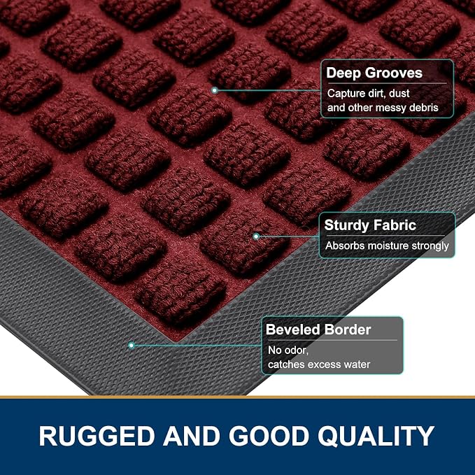 Smiry Front Door Mat Outside Entrance, Heavy Duty Natural Rubber Doormat - Image 3