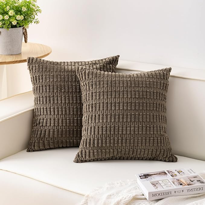 Pack of 2 Corduroy Decorative Throw Pillow Covers 24x24 InchSoft Striped Pillow by Unknown