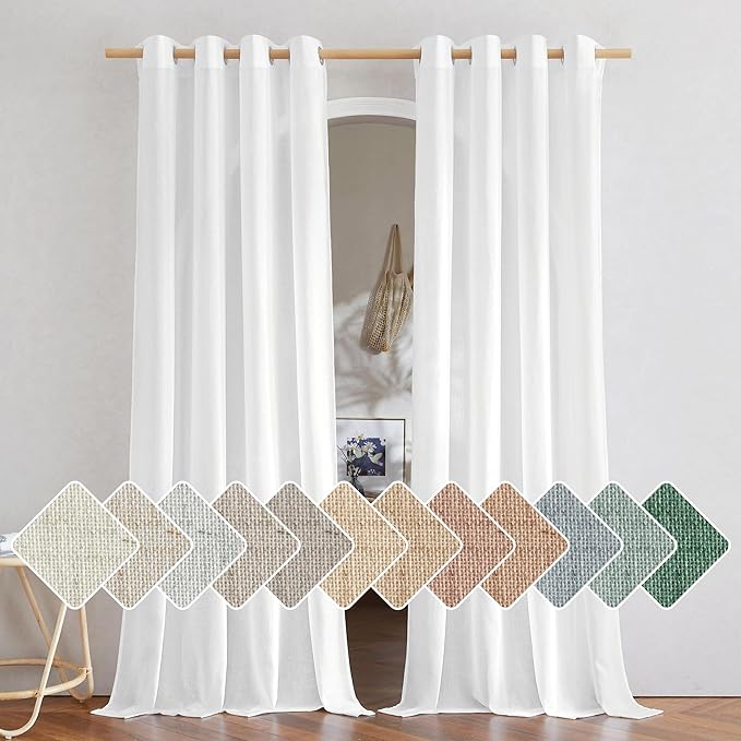 NICETOWN Linen White Curtains 84 inch Length 2 Panels Set, Grommet Thick Flax by NICETOWN