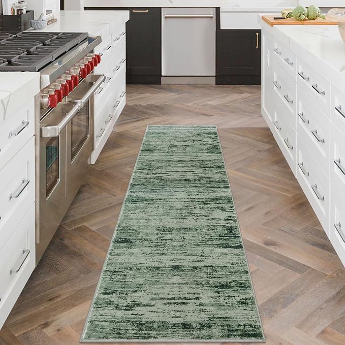Lansny Modern Abstract Runner Rug 2x6, Forest Green Washable Kitchen Runner - Image 2