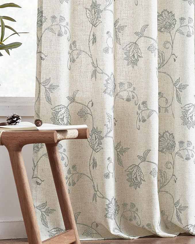 jinchan Linen Curtains Floral Curtains 96 Inch Length - Image 8