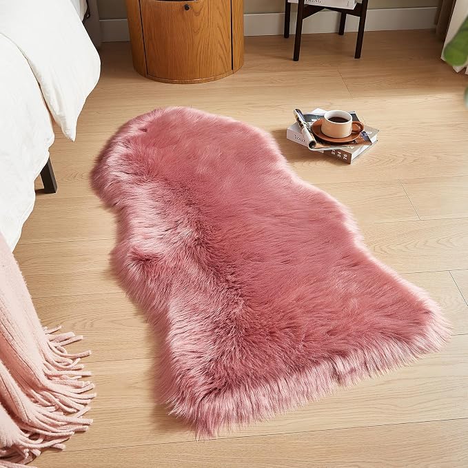 AMTOVO Faux Fur Rug, Blush Pink Area Rug, Fluffy Sheepskin Rug, Fuzzy Ultra - Image 4