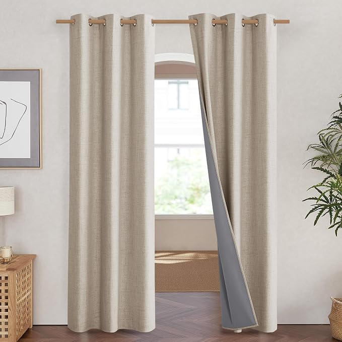 NICETOWN Oatmeal Vintage Open Linen Weave Flax Thermal Curtains, 100% Blackout - Image 2