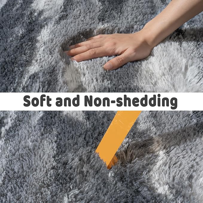 Soft Runner Rugs for Bedroom Hallways, 2x5 Abstract Grey Fluffy Shag Throw Area - Image 6
