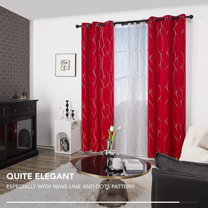 Deconovo Blackout Curtains, Christmas Red Curtain, Thermal Insulated - Image 3