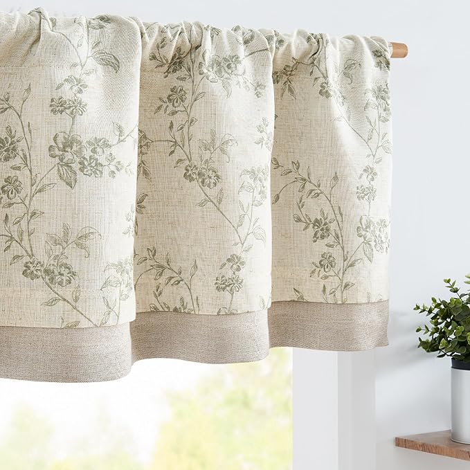 jinchan Linen Valance Curtains for Windows 16 Inch Christmas Decorations Floral by JINCHAN