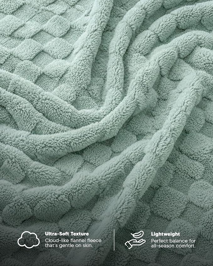 Utopia Bedding Sage Green Checkered Fleece Throw Blanket - Image 2