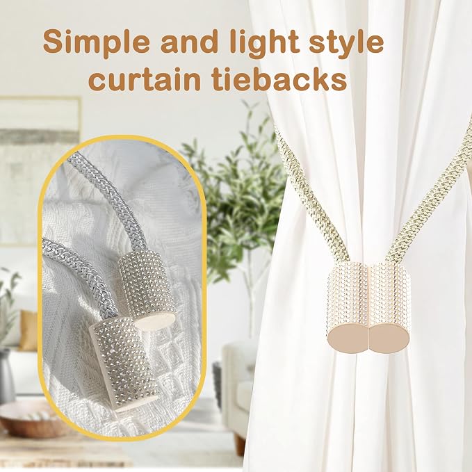 SRG Handmade Magnetic Curtain Tiebacks 2 Pack Sparkling Glass Wrapped Wooden - Image 2