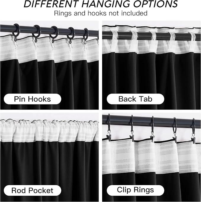 RYB HOME Black Velvet Curtains 84 inch, W52 x L84 inch, 2 Panels - Image 4