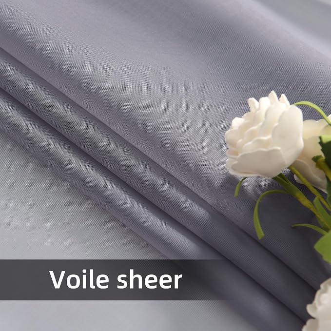 youleyar Solid Sheer Rod Pocket Curtain Voile Draperies 2 Panels White Beige - Image 4