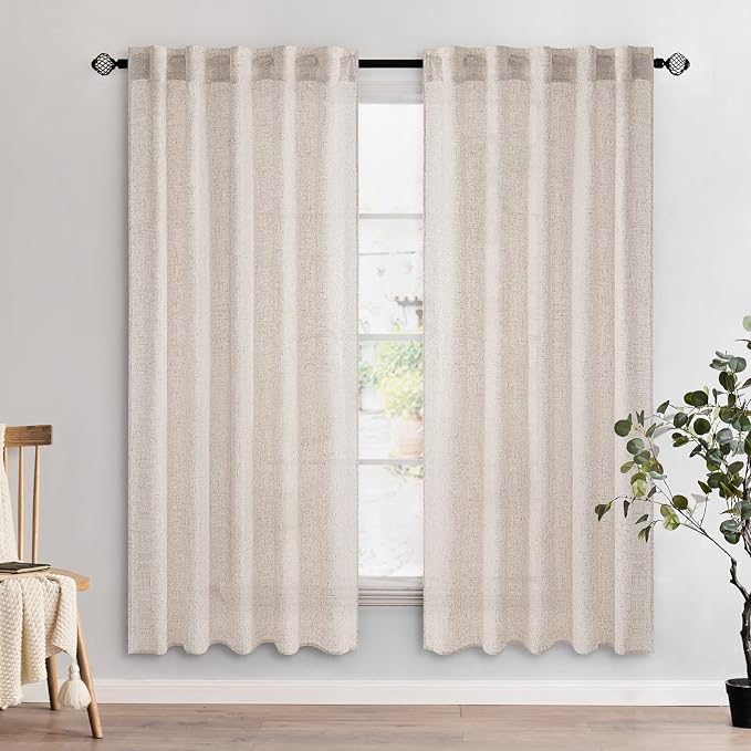 MIULEE Natural White Linen Curtains 72 Inch Length - Image 2