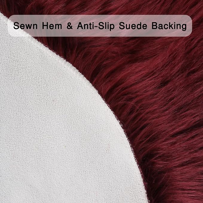 duduta Burgundy Faux Fur Rug 3x5 ft - Image 4