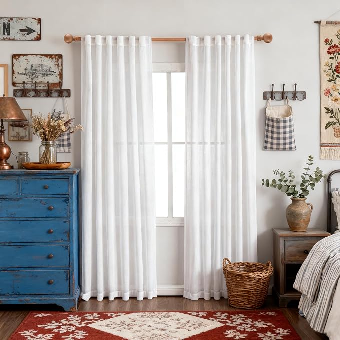 MYSKY HOME White Curtains for Beroom Liivng Room 84 Inch Length 2 Panels Set - Image 8