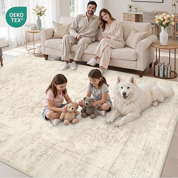 10x12 Area Rugs Living Room: Bedroom Washable Carpet Beige/Brown | Large - Image 7