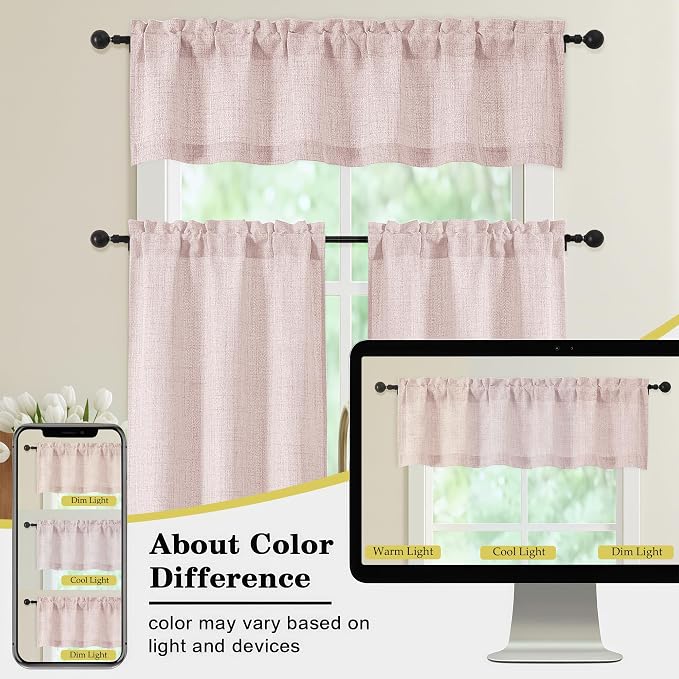 Blush Pink Valances for Windows, Light Filtering Faux Linen Textured Small - Image 7