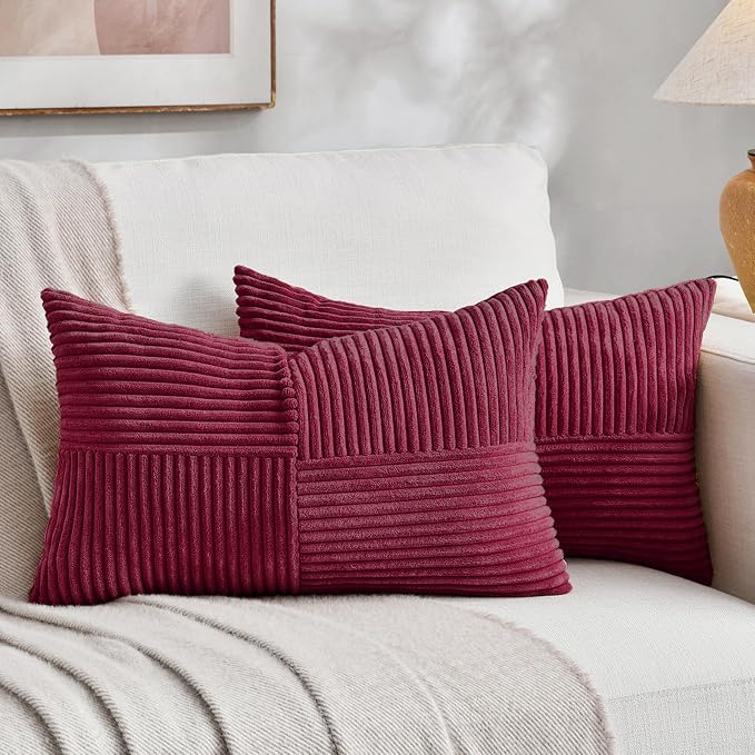 Fancy Homi 2 Packs Burgundy Lumbar Decorative Throw Pillow Covers 16x32 Inch by Fancy+Homi