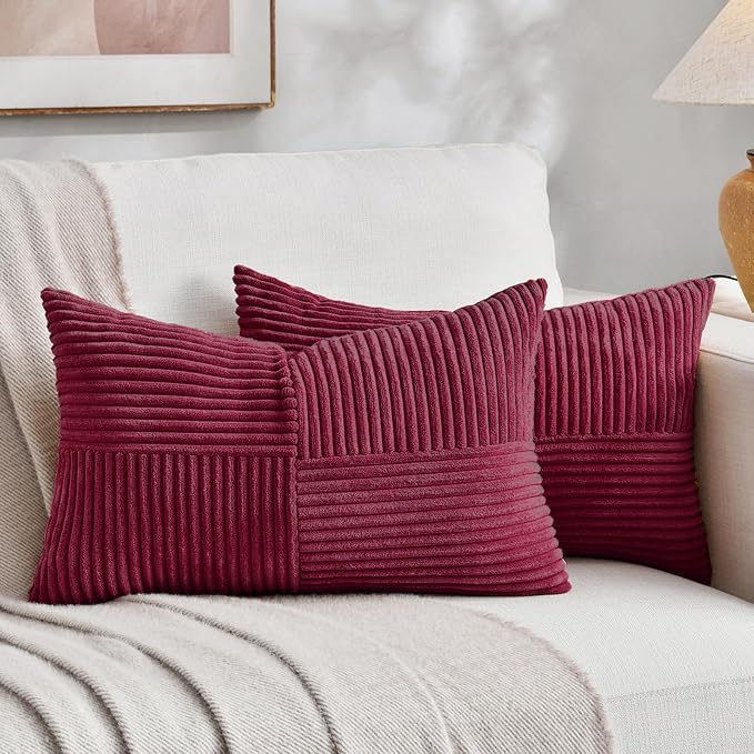 Fancy Homi 2 Packs Burgundy Lumbar Decorative Throw Pillow Covers 16x26 Inch by Fancy+Homi