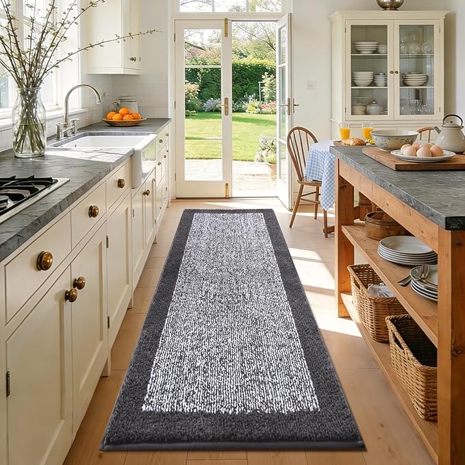 60x24 Long Bathroom Rugs Washable Non Slip, Dark Grey Bath Mat - Image 3