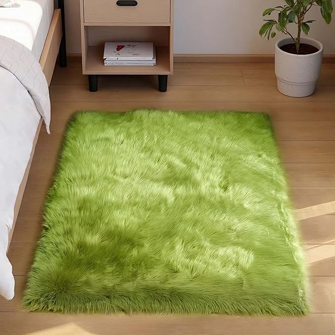 Goolela Lime Green Fluffy Fur Rug 3x5 - Image 2
