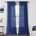 Nanspring Classic Blue Linen Curtains 102 Inches Long Rod Pocket Back Tab by Nanspring