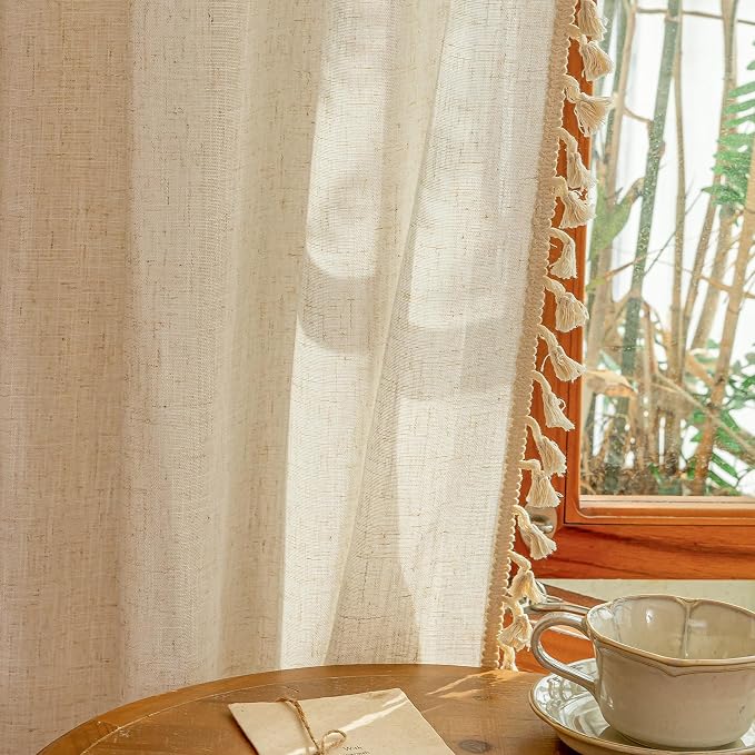 MYSKY HOME Bohemian Linen Sheer Macrame Curtains 72 Inch Length, Back Tab - Image 8