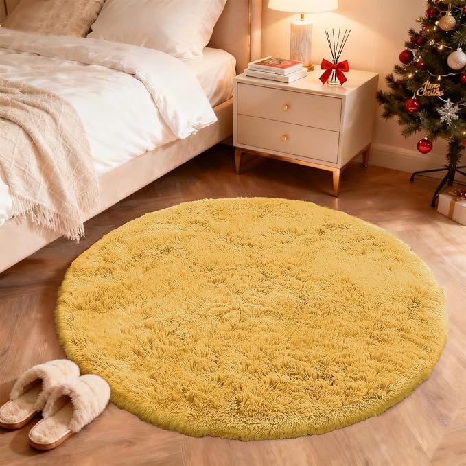 OLANLY Mustard Yellow Round Rugs - Image 3