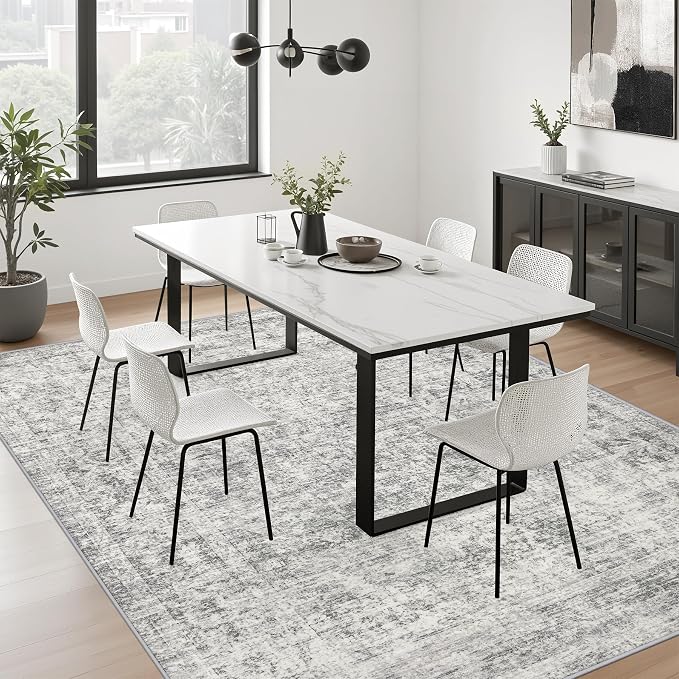 5x8 Area Rug Living Room: Modern Washable Soft Carpet Black Grey | - Image 9