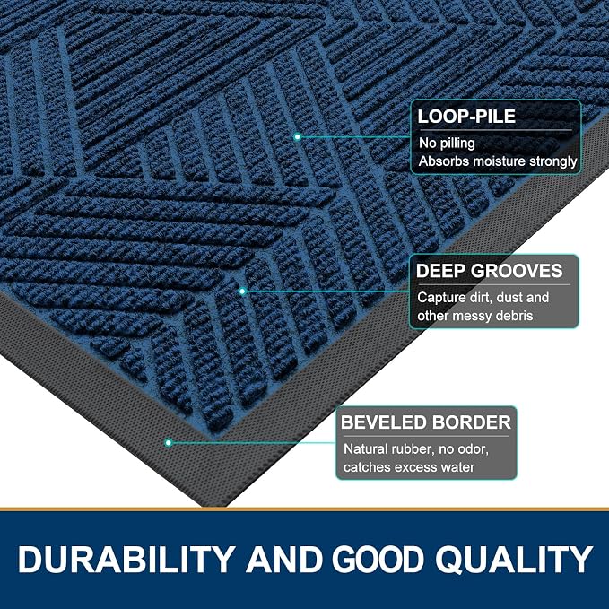 Smiry Front Door Mat Outside Entrance, Heavy Duty Sturdy Natural Rubber Doormat - Image 4