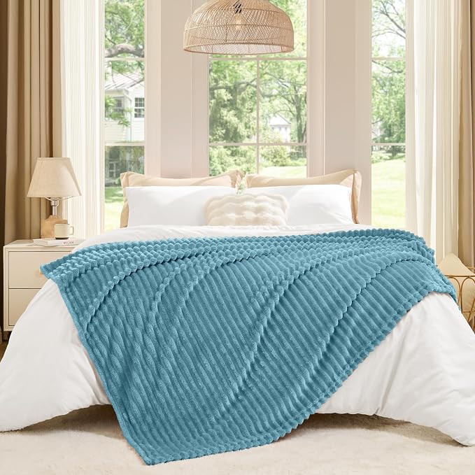 BEDELITE Fleece Blanket Twin Size – 3D Ribbed Jacquard Soft and Warm Decorative - Image 6