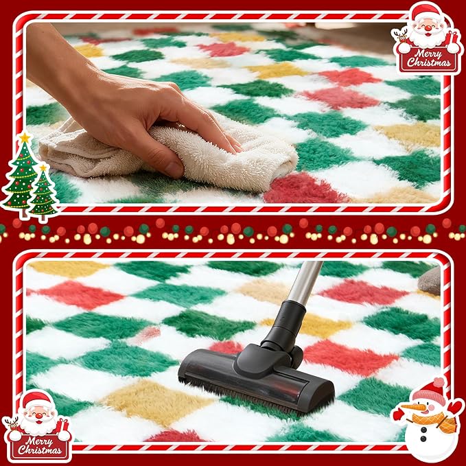 Christmas Area Rug 6x9 for Bedroom Living Room, Checkered Shag Rug Fuzzy Shaggy - Image 7