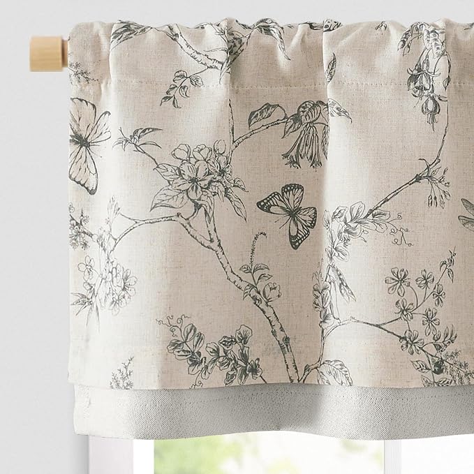 jinchan Floral Curtain Valance for Windows 16 Inch Linen Valance for Kitchen by JINCHAN