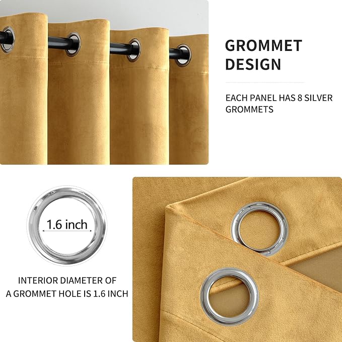 MIULEE Velvet Curtains Golden Elegant Grommet Thermal Insulated Soundproof Room - Image 2