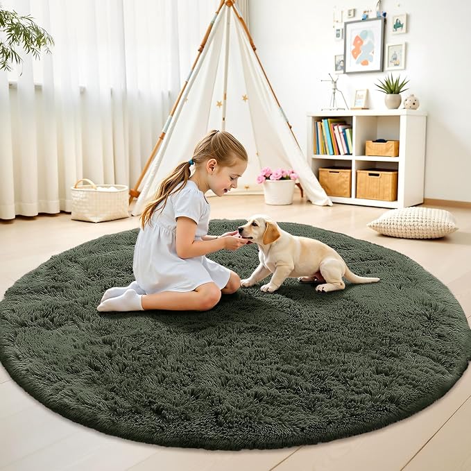 OLANLY Olive Green Round Rugs for Bedroom - Image 2