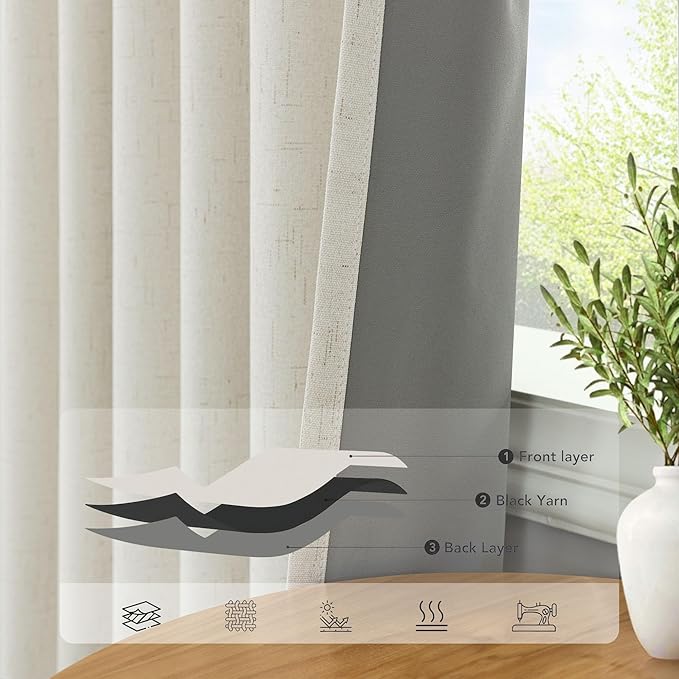 100% Blackout Curtains 84 Inch Length 2 Panels Set Neutral Boho Linen Farmhouse - Image 5