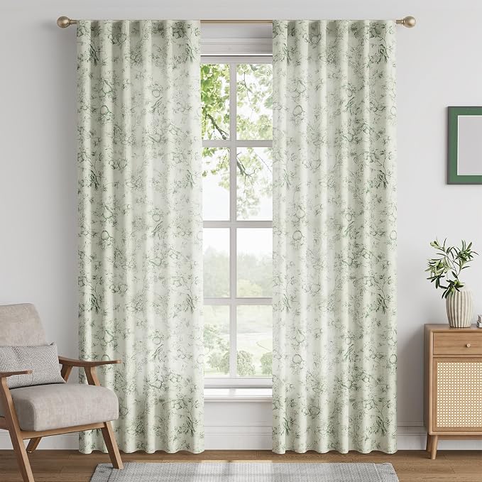 jinchan Linen Floral Curtains for Living Room 84 Inch Long Sage Green Printed - Image 2
