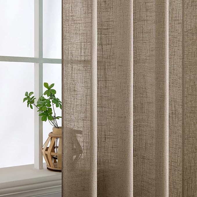 MIULEE Taupe Grey Linen Curtains 54 Inch Length 2 Panels - Image 5