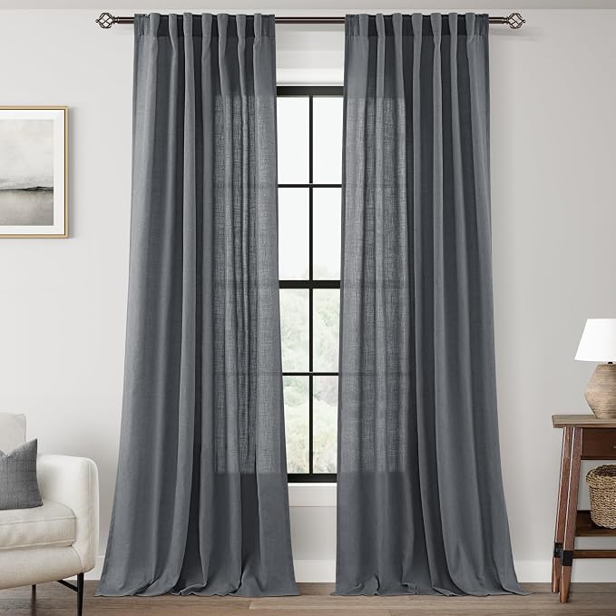Dark Gray Curtains for Living Room Back Tab Modern Farmhouse Semi Sheer Gray by Jolilight