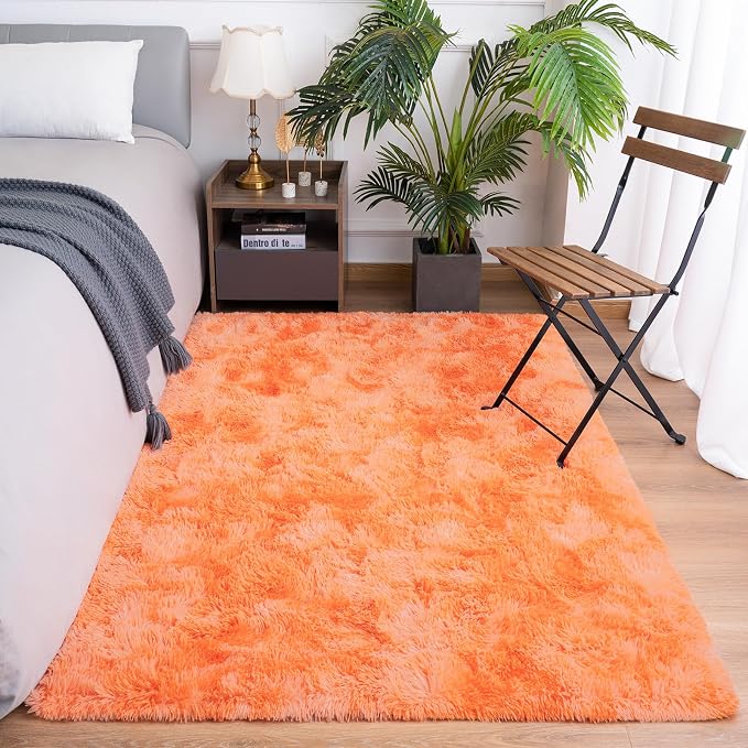 Goideal Fluffy Rug for Bedroom Living Room, 4x6 Orange Area Rugs, Faux Fur Shag - Image 2