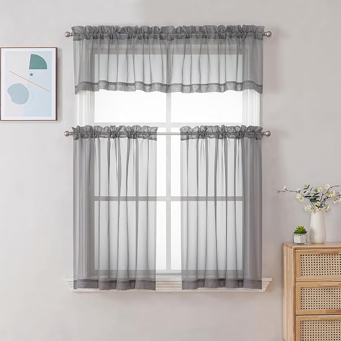 Gwine Charcoal Grey Valances for Windows, Small Light Filtering Rod Pocket Cafe - Image 2