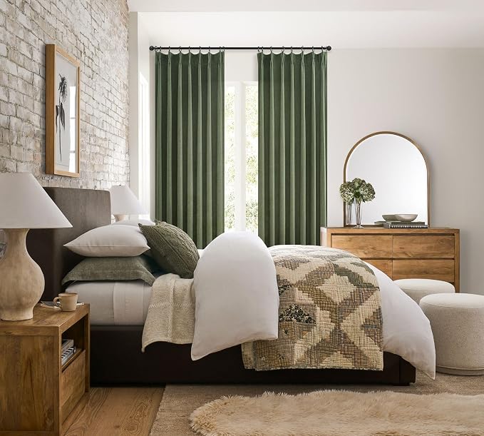 Olive Green Linen Curtains 96 Inches Long 2 Panels Set, Modern Aesthetic Pinch - Image 6