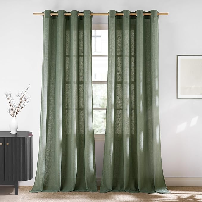 NICETOWN Linen Forest Green Curtains 96 inches Long, Grommet Privacy Assured by NICETOWN