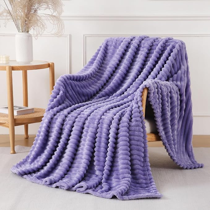 Lavender Throw Blanket for Couch Sofa 50x70 inches Striped Design | Fleece - Image 2