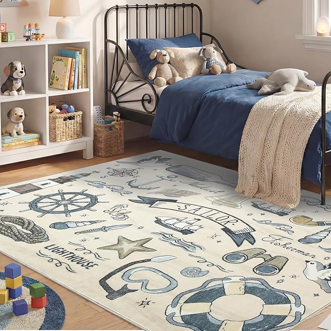 OPPODREAM Nautical Soft Area Rugs 5x7, Washable Beige Rug by OPPODREAM