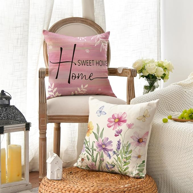 AVOIN colorlife Spring Saying Flowers Butterfly Pink Throw Pillow Covers - Image 3