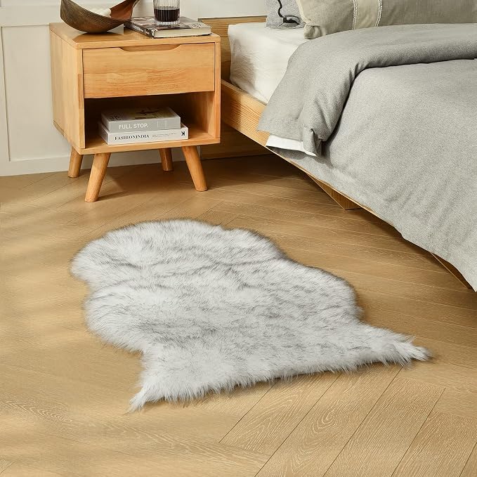 duduta White Black Faux Sheepskin Throw Rug 2x3 ft, Fluffy Shag Fur Chair Cover - Image 6