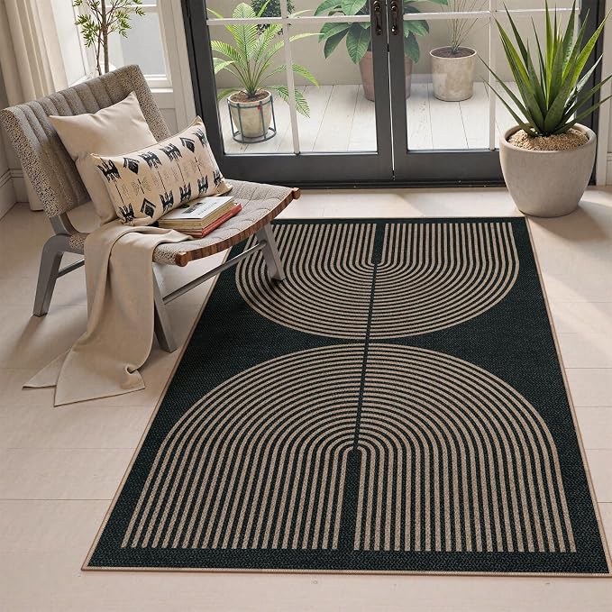 Lahome Enfys Modern Rainbow Easy Jute Outdoor Patio Rug, 3x5 Black Washable Rugs by Lahome